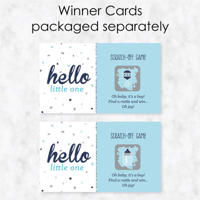 Hello Little One - Blue and Silver - Boy Baby Shower Game Scratch Off Cards - 22 ct