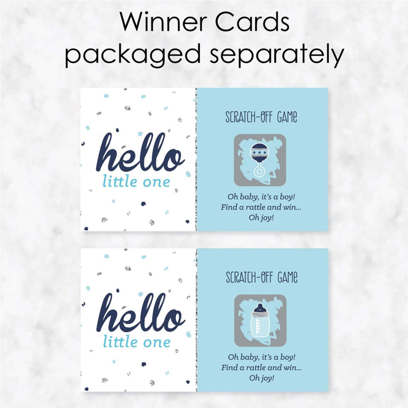 Hello Little One - Blue and Silver - Boy Baby Shower Game Scratch Off Cards - 22 ct