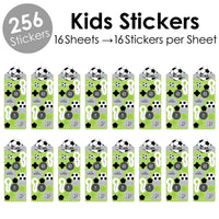 GOAAAL! - Soccer - Birthday Party Favor Kids Stickers - 16 Sheets - 256 Stickers