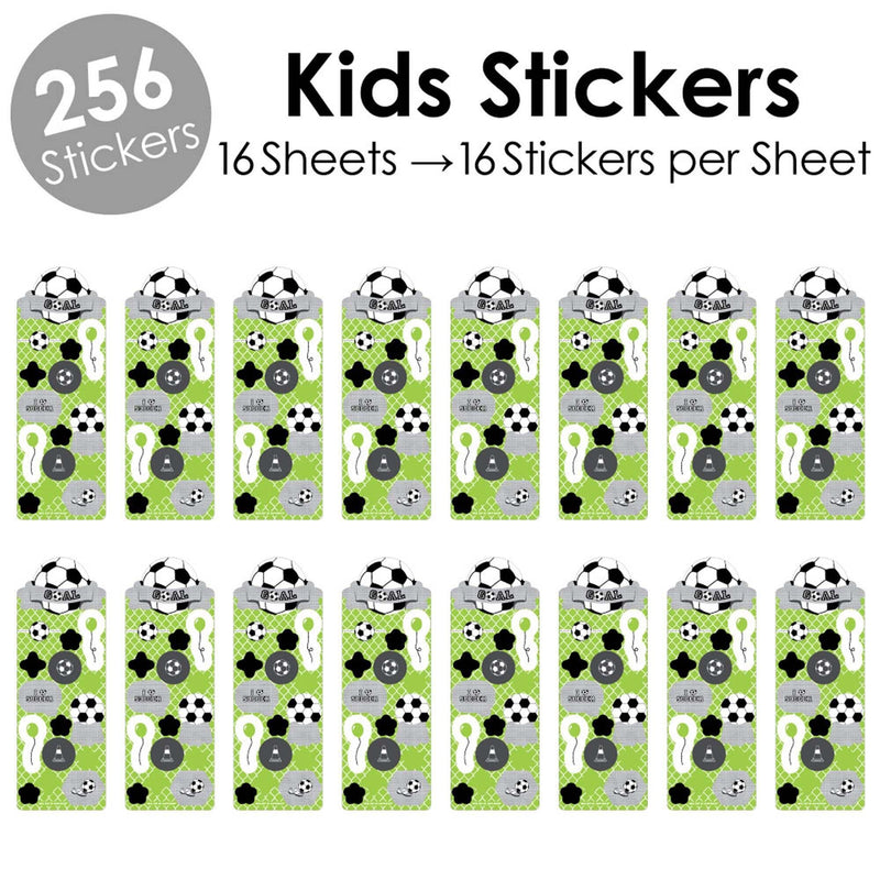 GOAAAL! - Soccer - Birthday Party Favor Kids Stickers - 16 Sheets - 256 Stickers