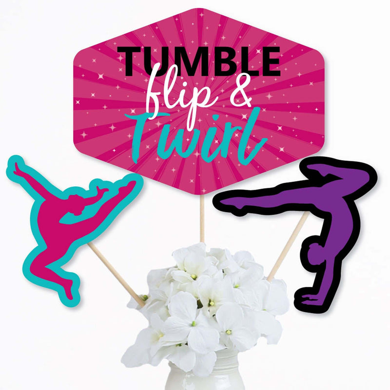 Tumble, Flip & Twirl - Gymnastics - Birthday Party or Gymnast Party Centerpiece Sticks - Table Toppers - Set of 15