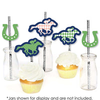 Kentucky Horse Derby - Paper Straw Decor - Horse Race Party Striped Decorative Straws - Set of 24