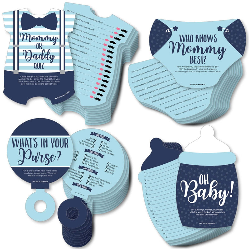 Baby Boy - 4 Blue Baby Shower Games - 10 Cards Each - Who Knows Mommy Best, Mommy or Daddy Quiz, What&