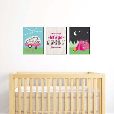 Let's Go Glamping - Nursery Wall Art, Kids Room Decor and Camping Home Decorations - 7.5 x 10 inches - Set of 3 Prints