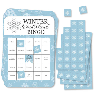 Winter Wonderland - Bingo Cards and Markers - Snowflake Holiday Party and Winter Wedding Bingo Game - Set of 18
