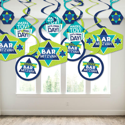 Blue Bar Mitzvah - Boy Party Hanging Decor - Party Decoration Swirls - Set of 40