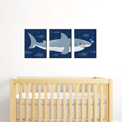 Shark Zone - Nursery Wall Art, Kids Room Decor and Jawsome Shark Home Decoration - 7.5 x 10 inches - Set of 3 Prints