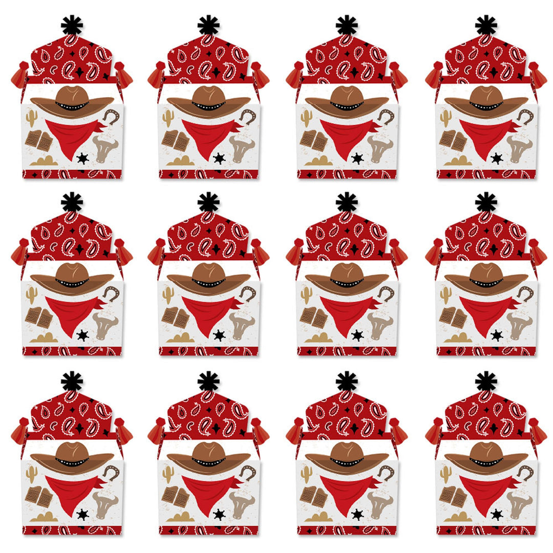 Western Hoedown - Treat Box Party Favors - Wild West Cowboy Party Goodie Gable Boxes - Set of 12