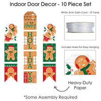 Gingerbread Christmas - Hanging Vertical Paper Door Banners - Gingerbread Man Holiday Party Wall Decoration Kit - Indoor Door Decor