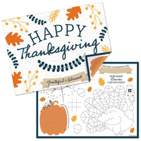 Happy Thanksgiving - Paper Fall Harvest Party Coloring Sheets - Activity Placemats - Set of 16