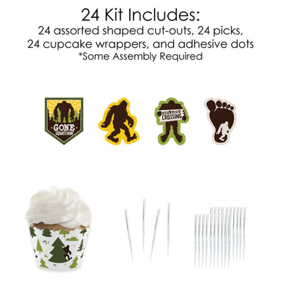 Sasquatch Crossing - Cupcake Decoration - Bigfoot Party or Birthday Party Cupcake Wrappers and Treat Picks Kit - Set of 24