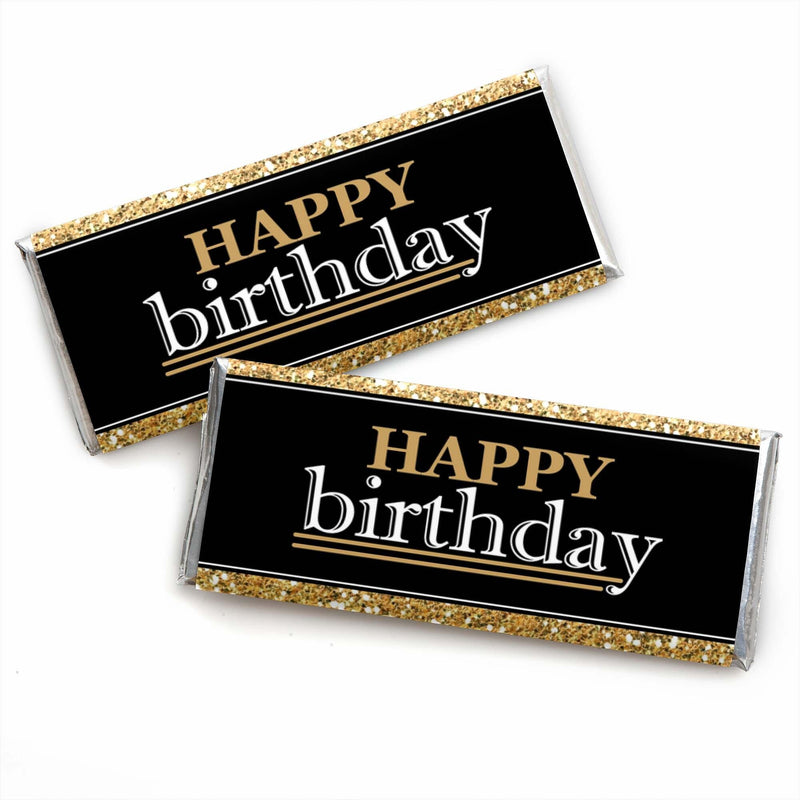 Adult Happy Birthday - Gold - Candy Bar Wrappers Birthday Party Favors - Set of 24