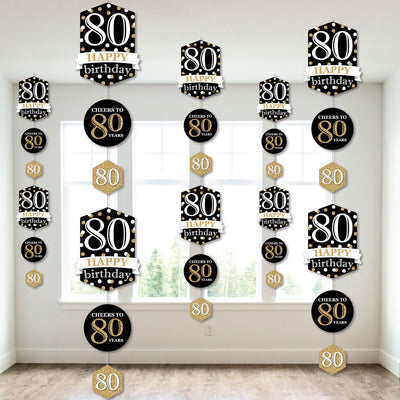 Adult 80th Birthday - Gold - Birthday Party DIY Dangler Backdrop - Hanging Vertical Decorations - 30 Pieces