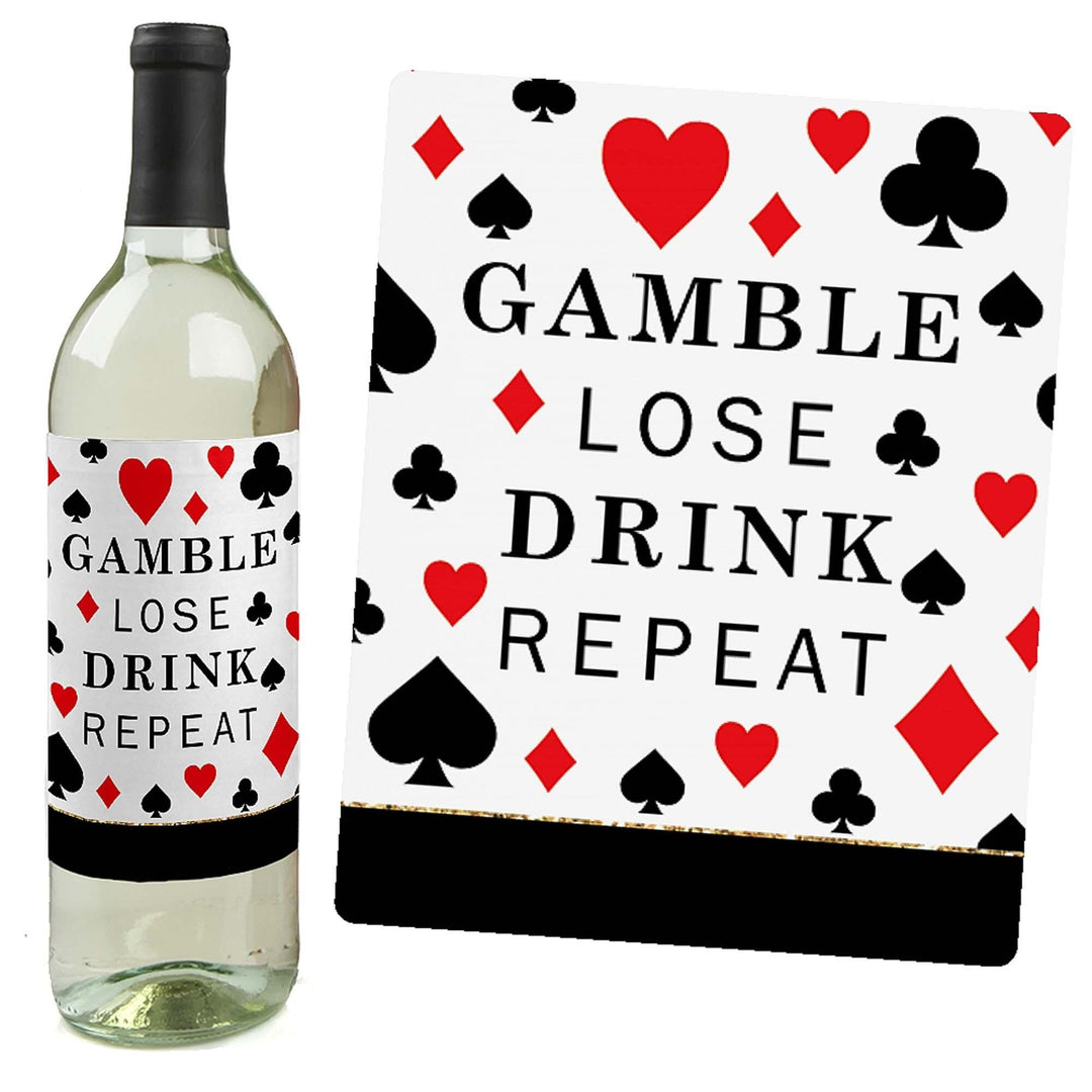 Las Vegas - Casino Party Decorations for Women and Men - Wine Bottle Label Stickers - Set of 4