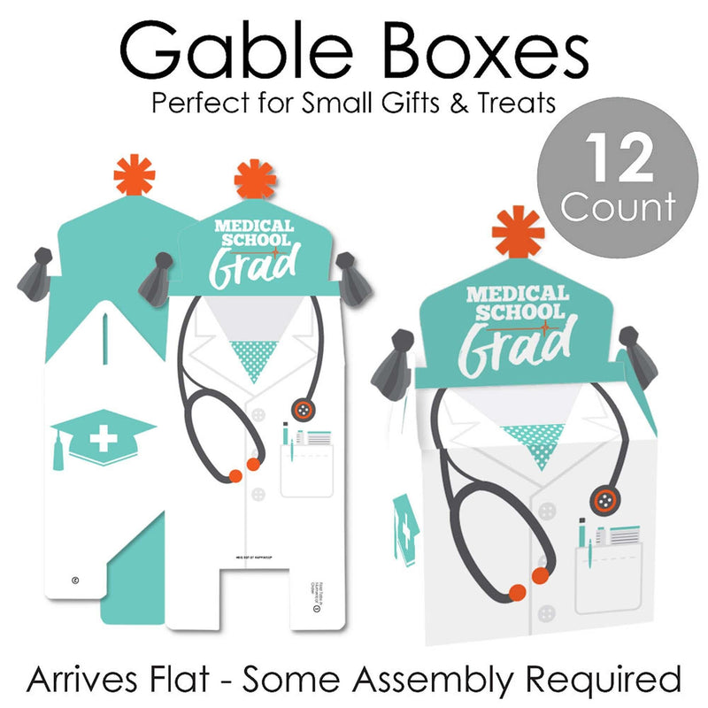 Medical School Grad - Treat Box Party Favors - Doctor Graduation Party Goodie Gable Boxes - Set of 12