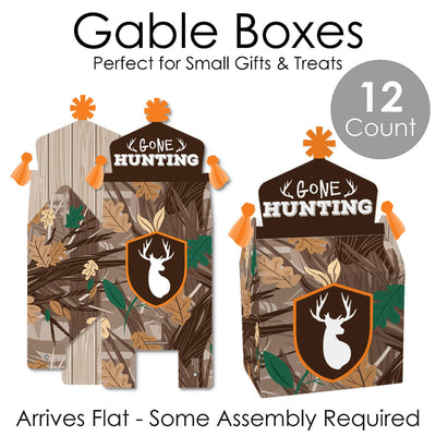 Gone Hunting - Treat Box Party Favors - Deer Hunting Camo Baby Shower or Birthday Party Goodie Gable Boxes - Set of 12