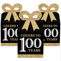 Adult 100th Birthday - Gold - Square Favor Gift Boxes - Birthday Party Bow Boxes - Set of 12