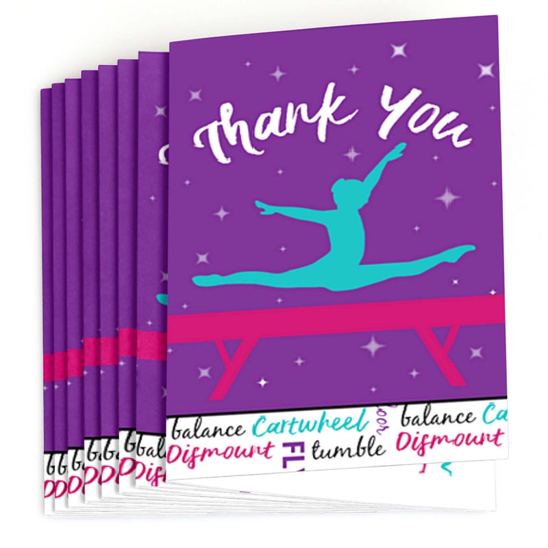 Tumble, Flip & Twirl - Gymnastics - Birthday Party or Gymnast Party Thank You Cards - 8 ct