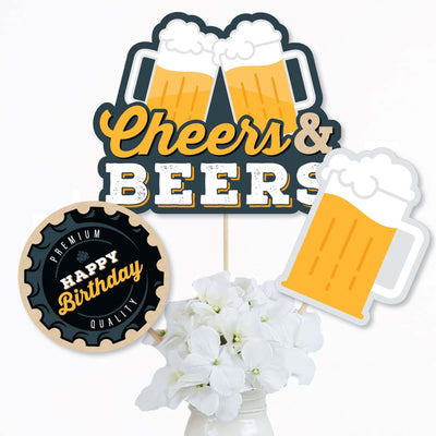 Cheers and Beers Happy Birthday - Birthday Party Centerpiece Sticks - Table Toppers - Set of 15