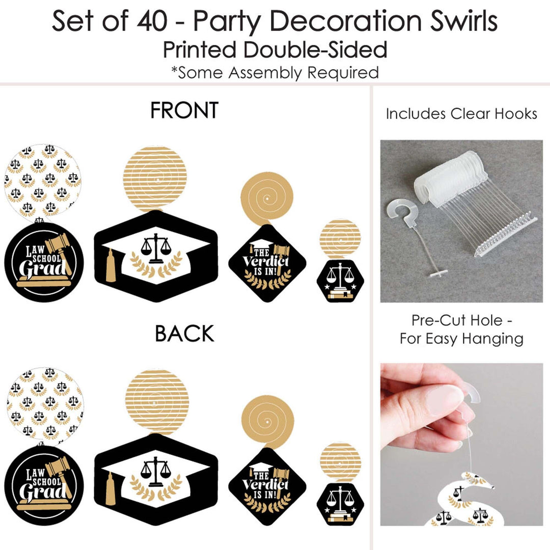 Law School Grad - Future Lawyer Graduation Party Hanging Decor - Party Decoration Swirls - Set of 40