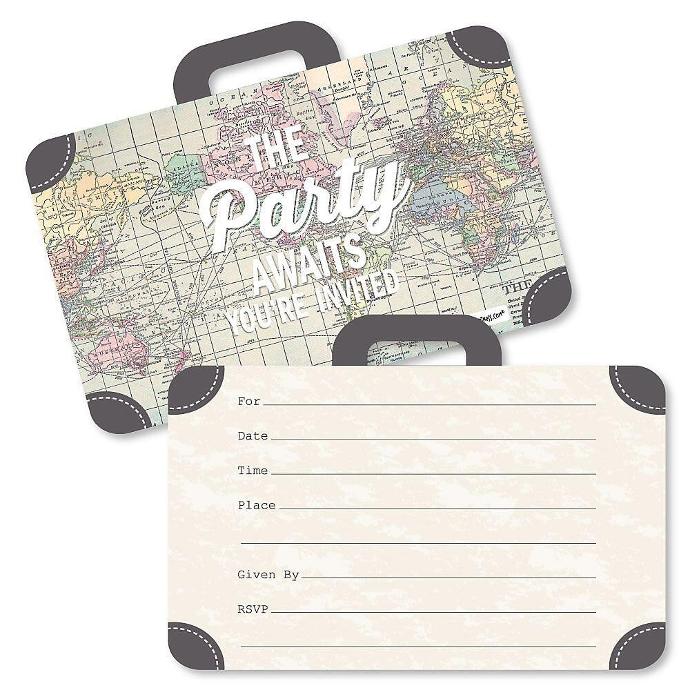 World Awaits - Shaped Fill-In Invitations - Travel Themed Invitation Cards with Envelopes - Set of 12