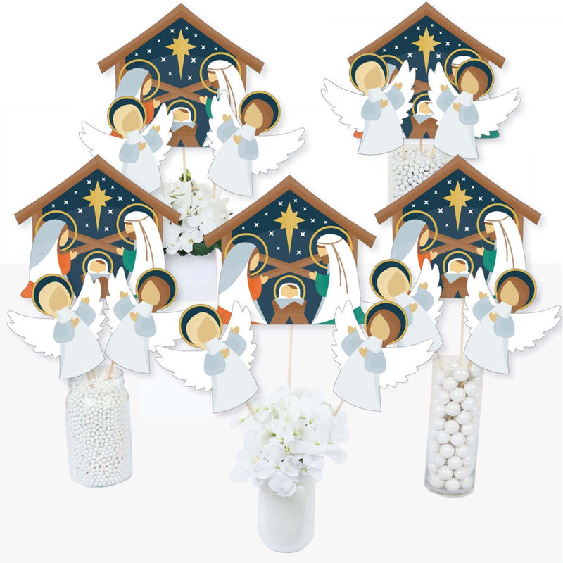 Holy Nativity - Manager Scene Religious Christmas Centerpiece Sticks - Table Toppers - Set of 15