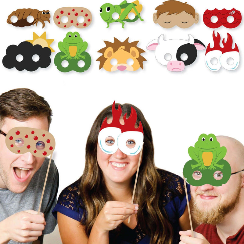 Happy Passover Plague Masks - Paper Card Stock Pesach Jewish Holiday Party Photo Booth Props Kit - 10 Count