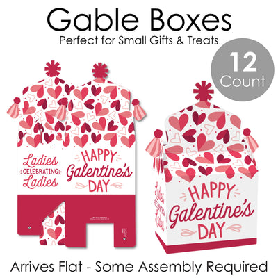 Happy Galentine's Day - Treat Box Party Favors - Valentine's Day Party Goodie Gable Boxes - Set of 12