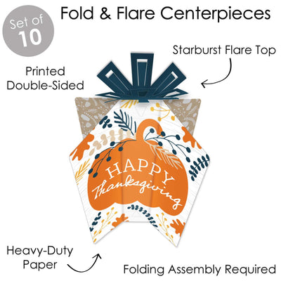 Happy Thanksgiving - Table Decorations - Fall Harvest Party Fold and Flare Centerpieces - 10 Count
