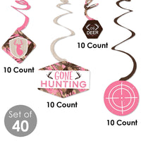 Pink Gone Hunting - Deer Hunting Girl Camo Baby Shower or Birthday Party Hanging Decor - Party Decoration Swirls - Set of 40