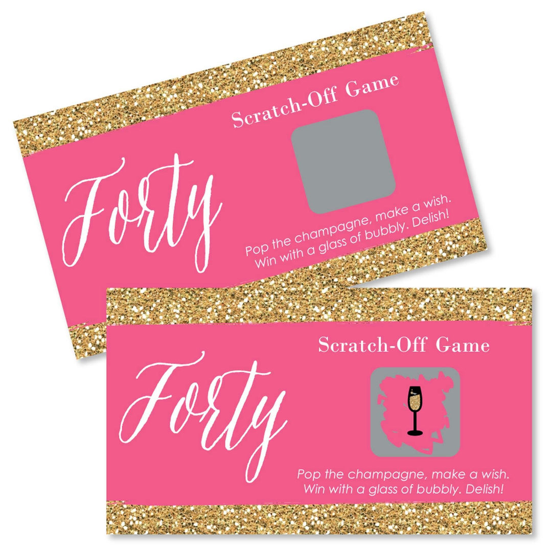 Chic 40th Birthday - Pink and Gold - Birthday Party Game Scratch Off Cards - 22 ct