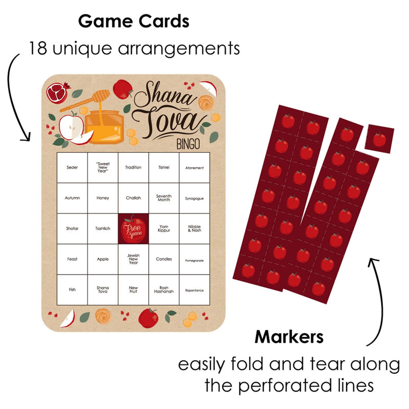 Rosh Hashanah - Bingo Cards and Markers - Jewish New Year Bingo Game - Set of 18