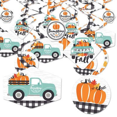 Happy Fall Truck - Harvest Pumpkin Party Hanging Decor - Party Decoration Swirls - Set of 40