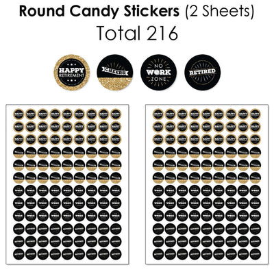 Happy Retirement - Mini Candy Bar Wrappers, Round Candy Stickers and Circle Stickers - Retirement Party Candy Favor Sticker Kit - 304 Pieces