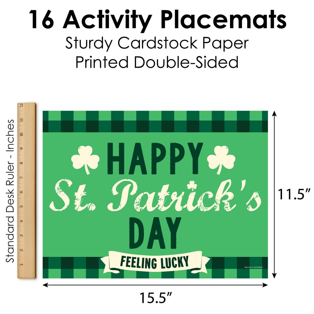 St. Patrick's Day - Paper Saint Patty's Day Party Coloring Sheets - Activity Placemats - Set of 16