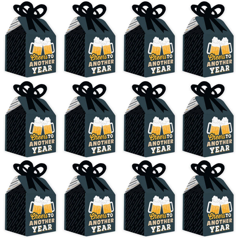 Cheers and Beers Happy Birthday - Square Favor Gift Boxes - Birthday Party Bow Boxes - Set of 12
