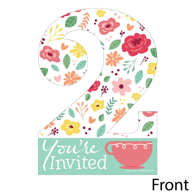 2nd Birthday Tea for Two - Shaped Fill-In Invitations - Garden Second Birthday Party Invitation Cards with Envelopes - Set of 12