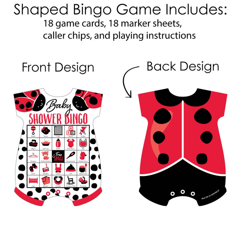Happy Little Ladybug - Picture Bingo Cards and Markers - Baby Shower Shaped Bingo Game - Set of 18