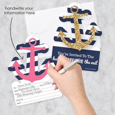 Last Sail Before The Veil - Shaped Fill-In Invitations - Nautical Bachelorette Invitation Cards with Envelopes - Set of 12