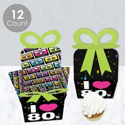 80's Retro - Square Favor Gift Boxes - Totally 1980s Party Bow Boxes - Set of 12