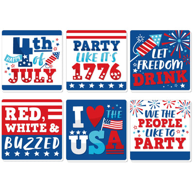 Firecracker 4th of July - Funny Red, White and Royal Blue Party Decorations - Drink Coasters - Set of 6