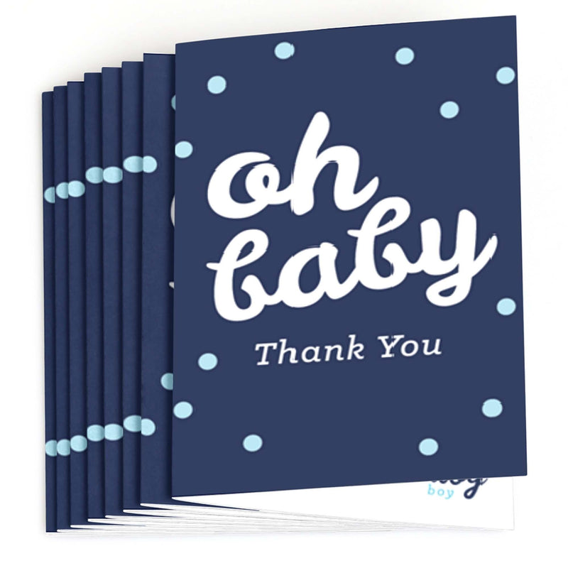 Hello Little One - Blue and Silver - Boy Baby Shower Thank You Cards - 8 ct