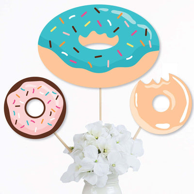 Donut Worry, Let's Party - Doughnut Party Centerpiece Sticks - Table Toppers - Set of 15