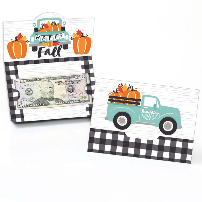 Happy Fall Truck - Harvest Pumpkin Party Money and Gift Card Holders - Set of 8