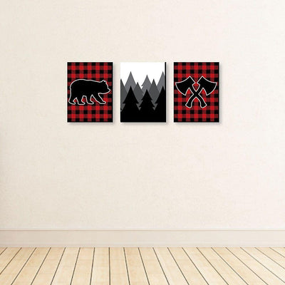 Lumberjack - Channel The Flannel - Buffalo Plaid Nursery Wall Art, Rustic Kids Room Decor and Cabin Home Decorations - 7.5 x 10 inches - Set of 3 Prints