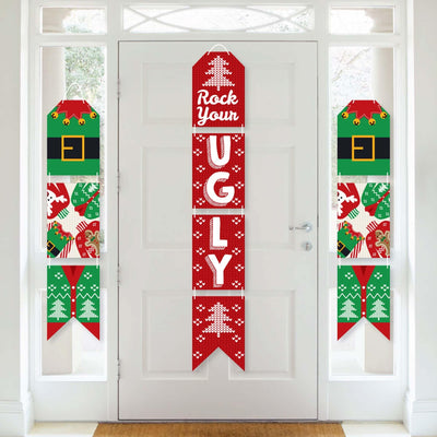 Ugly Sweater - Hanging Vertical Paper Door Banners - Holiday and Christmas Party Wall Decoration Kit - Indoor Door Decor