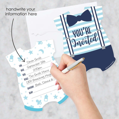 It's a Boy - Shaped Fill-In Invitations - Blue Baby Shower Invitation Cards with Envelopes - Set of 12