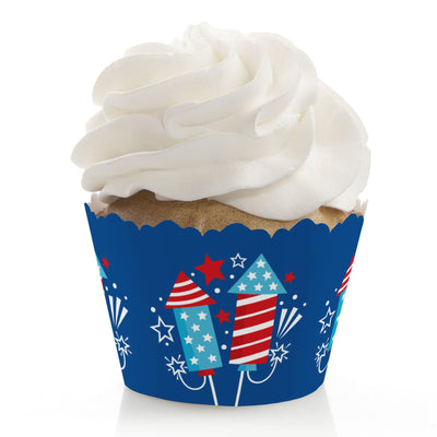 Firecracker 4th of July - Red, White and Royal Blue Party Decorations - Party Cupcake Wrappers - Set of 12