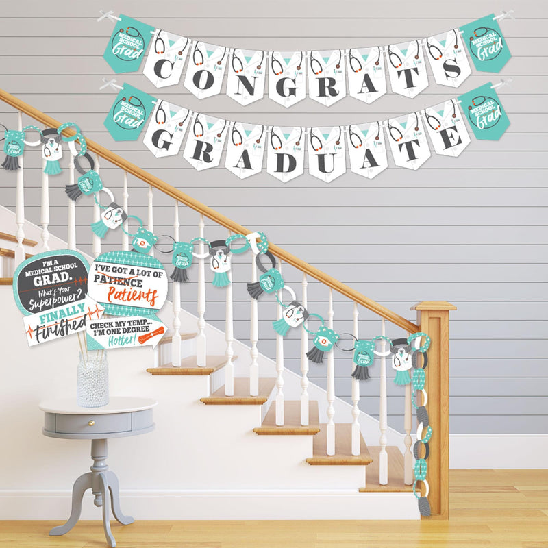 Medical School Grad - Banner and Photo Booth Decorations - Doctor Graduation Party Supplies Kit - Doterrific Bundle