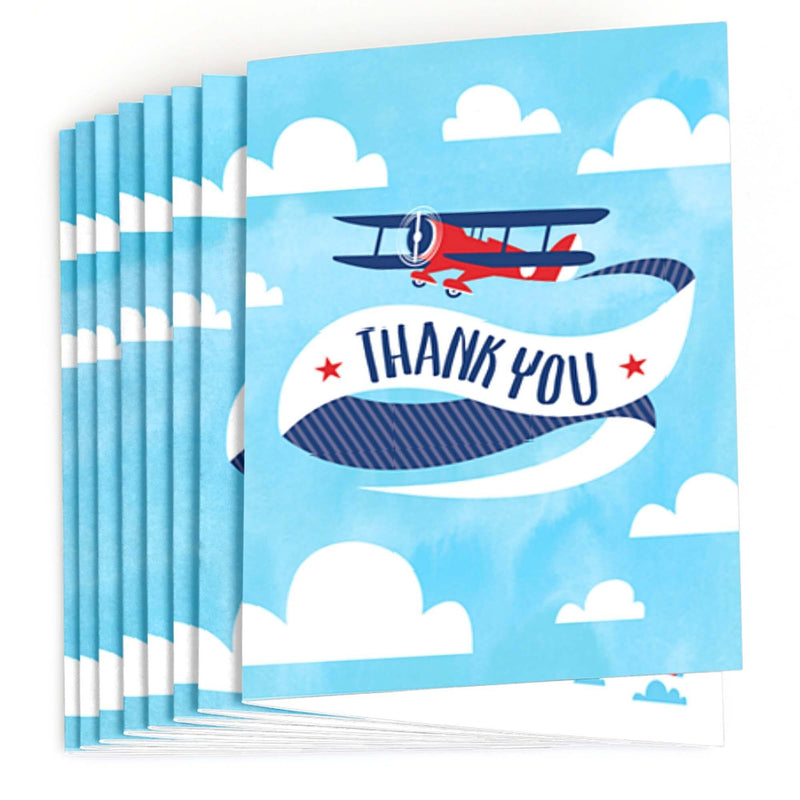 Taking Flight - Airplane - Vintage Plane Baby Shower or Birthday Party Thank You Cards - 8 ct